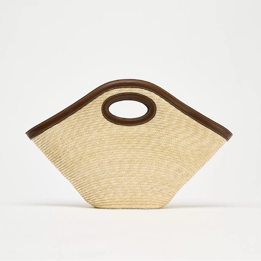 Zara Woven and Brown Leather Bag